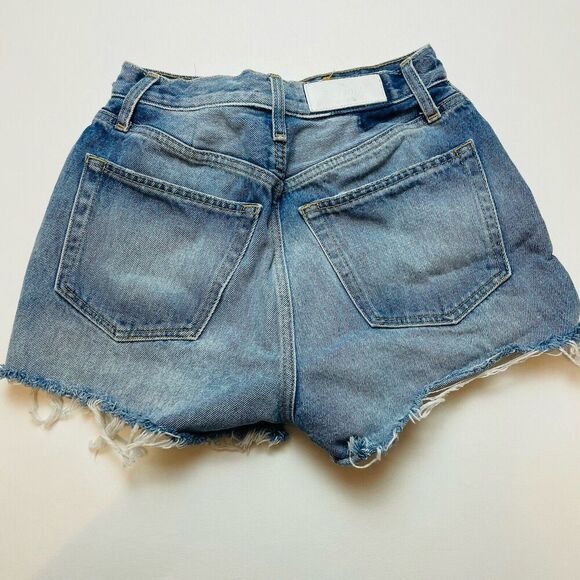 Re/Done 70S High Rise Shorts Womens 28" Waist Denim Buttonfly Distressed Cutoffs - Picture 2 of 10